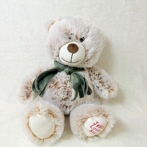 Fiesta JESÚS LOVES ME Teddy Bear Plush Toy with White and Brown Fur Scarf